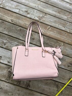 Poppy & Peonies Pink Blush Large Structured Tote Bag w/ Tassel